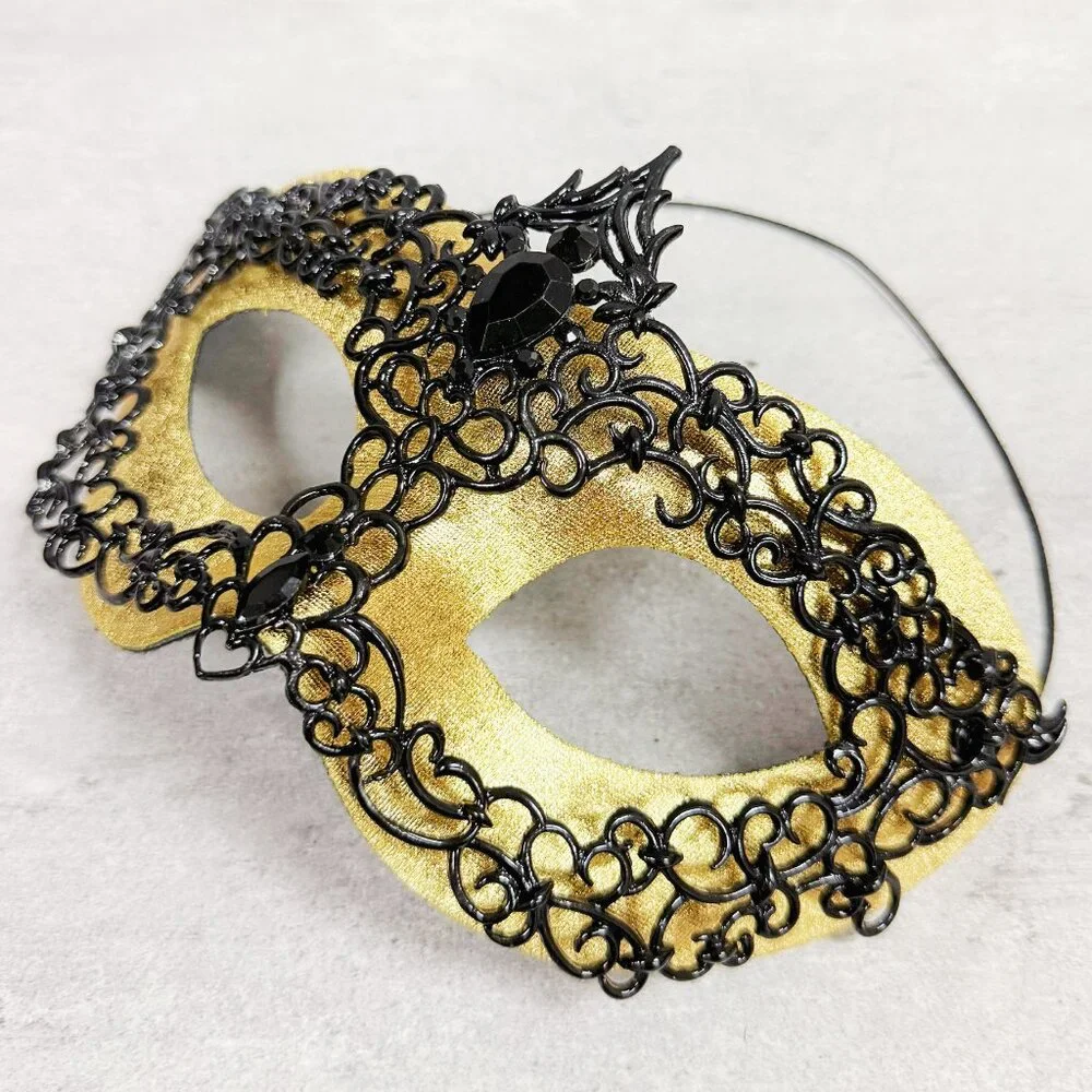 Mens masquerade mask, Black gold mask, Venetian mask, Prom mask, 2 in 1 mask